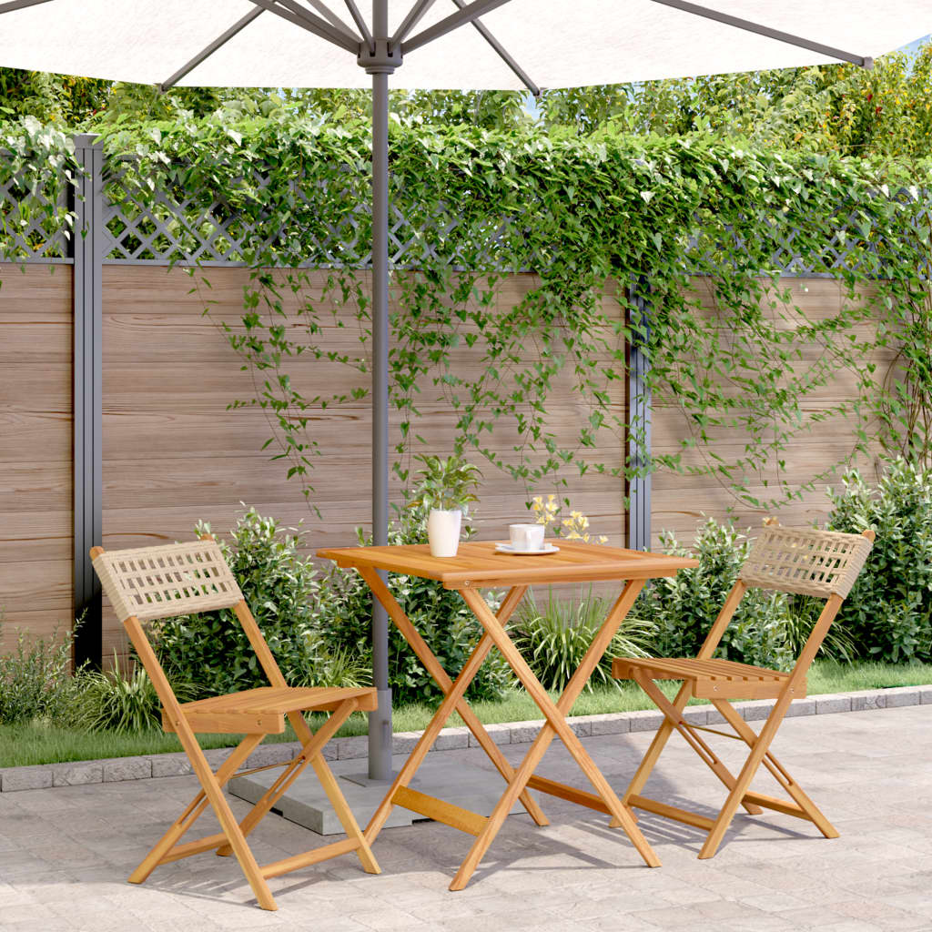 vidaXL 3-tlg. Bistro-Set Beige Poly Rattan und Massivholz