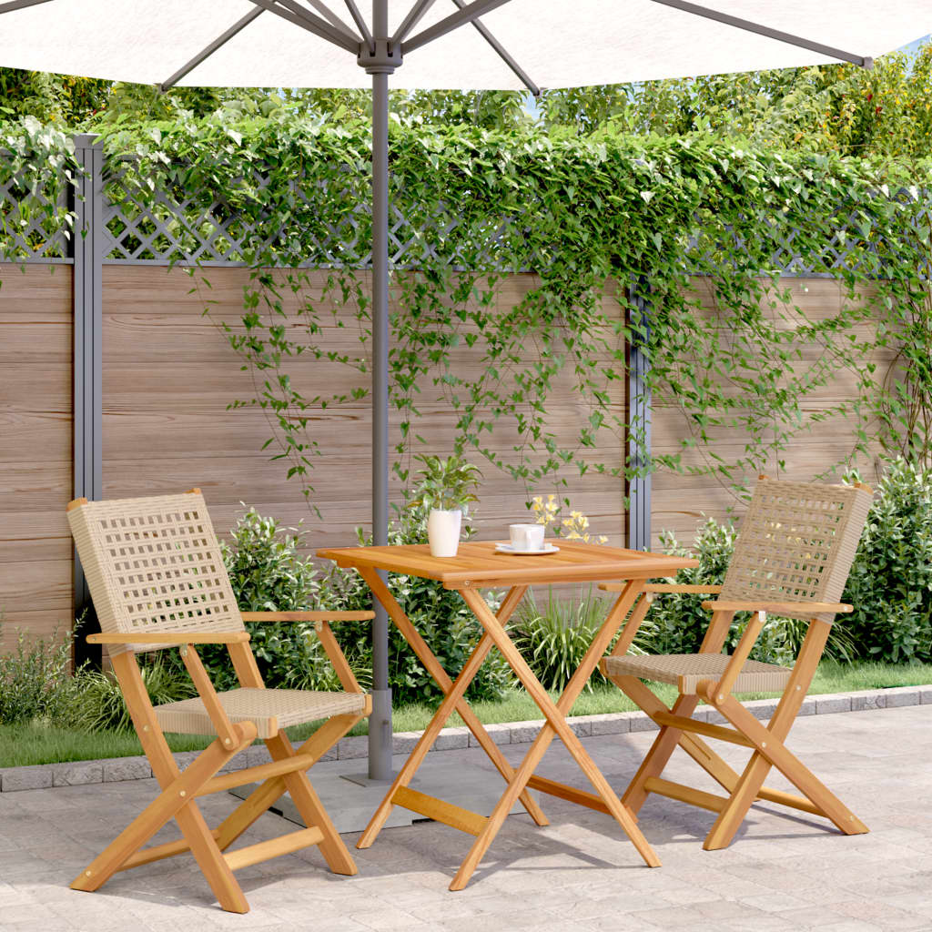 vidaXL 3-tlg. Bistro-Set Beige Poly Rattan und Massivholz