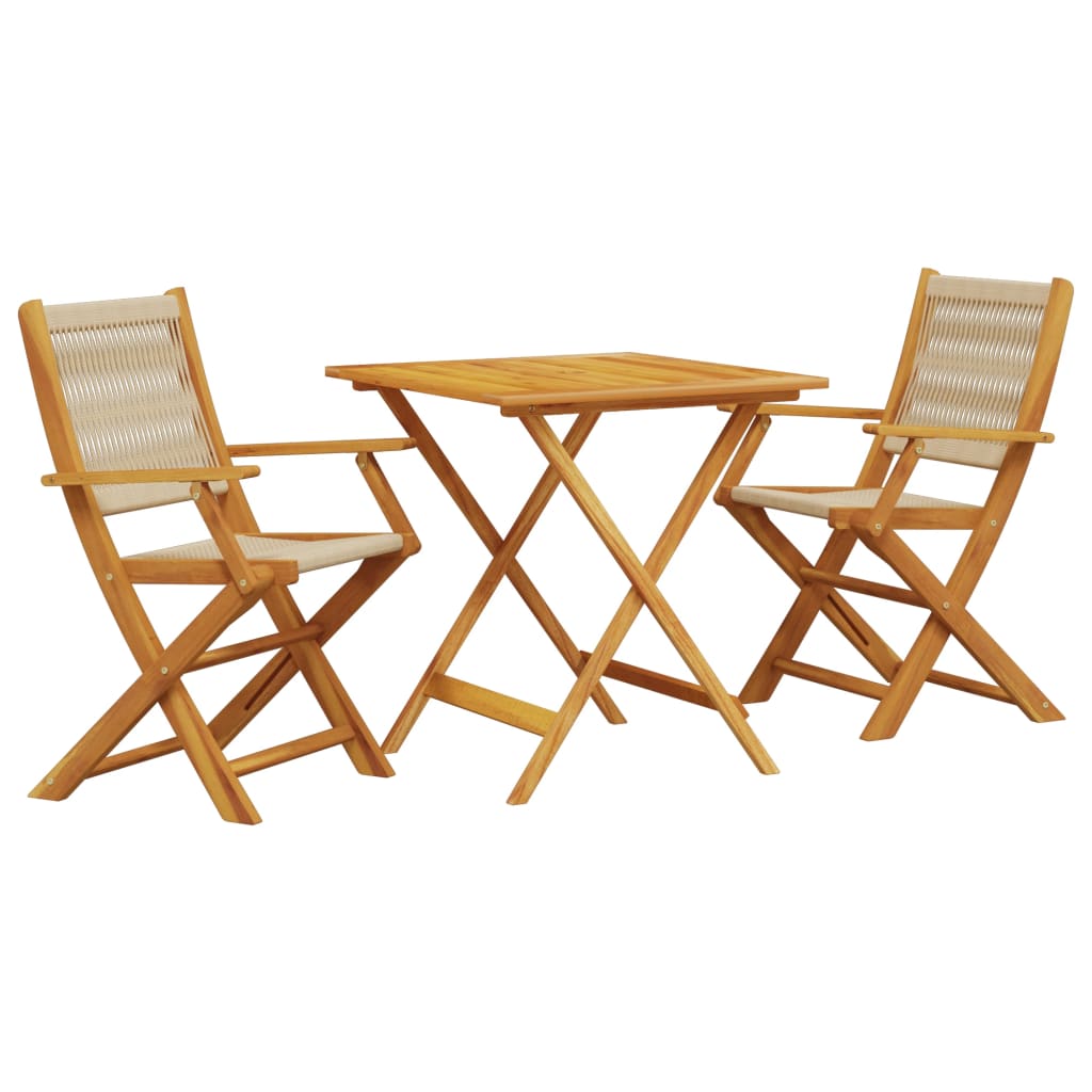 Levně vidaXL 3dílný bistro set béžový polypropylen a masivní dřevo