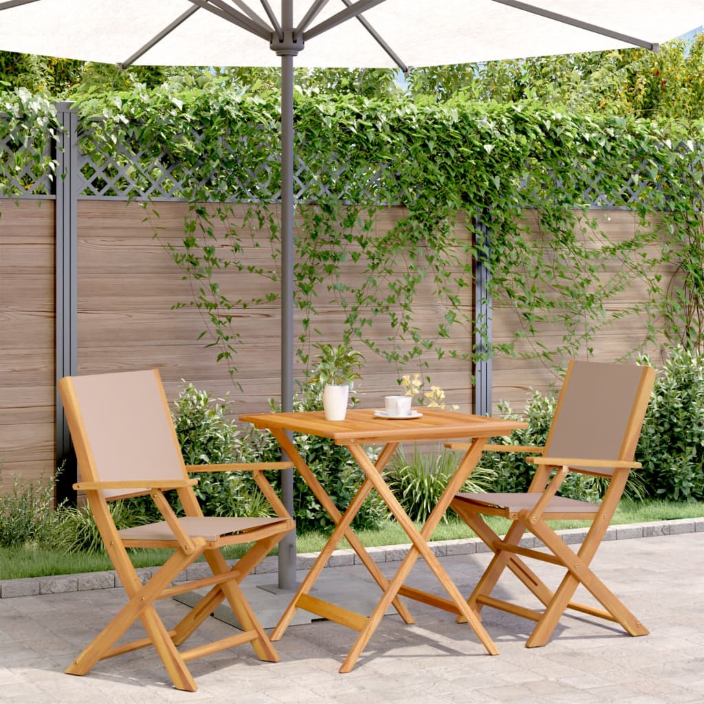 vidaXL 3-tlg. Bistro-Set Taupe Stoff und Massivholz