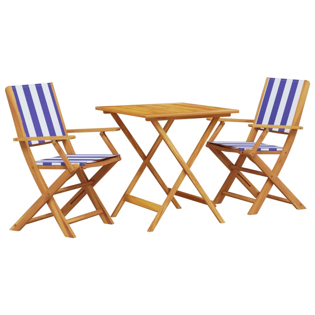 vidaXL 3dílný bistro set modrý a bílý textil a masivní dřevo