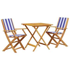 3dílný bistro set modrý a bílý textil a masivní dřevo - obrázek 2