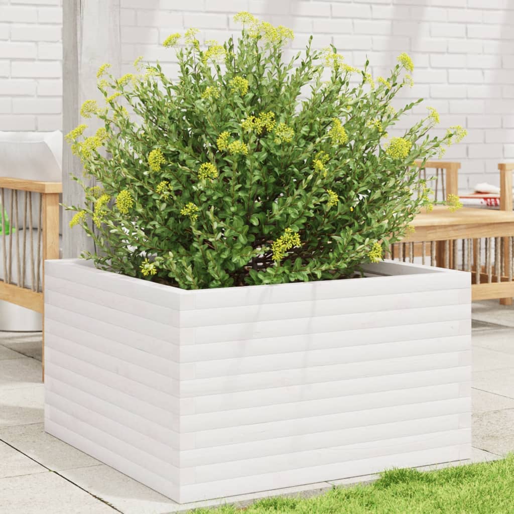vidaXL Jardinieră de grădină, alb, 80x80x46 cm, lemn masiv de pin