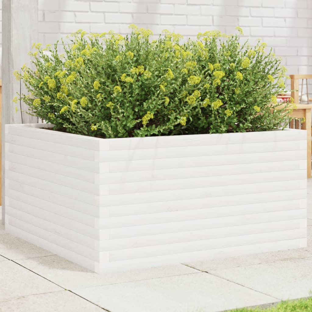 vidaXL Jardinieră de grădină, alb, 90x90x46 cm, lemn masiv de pin