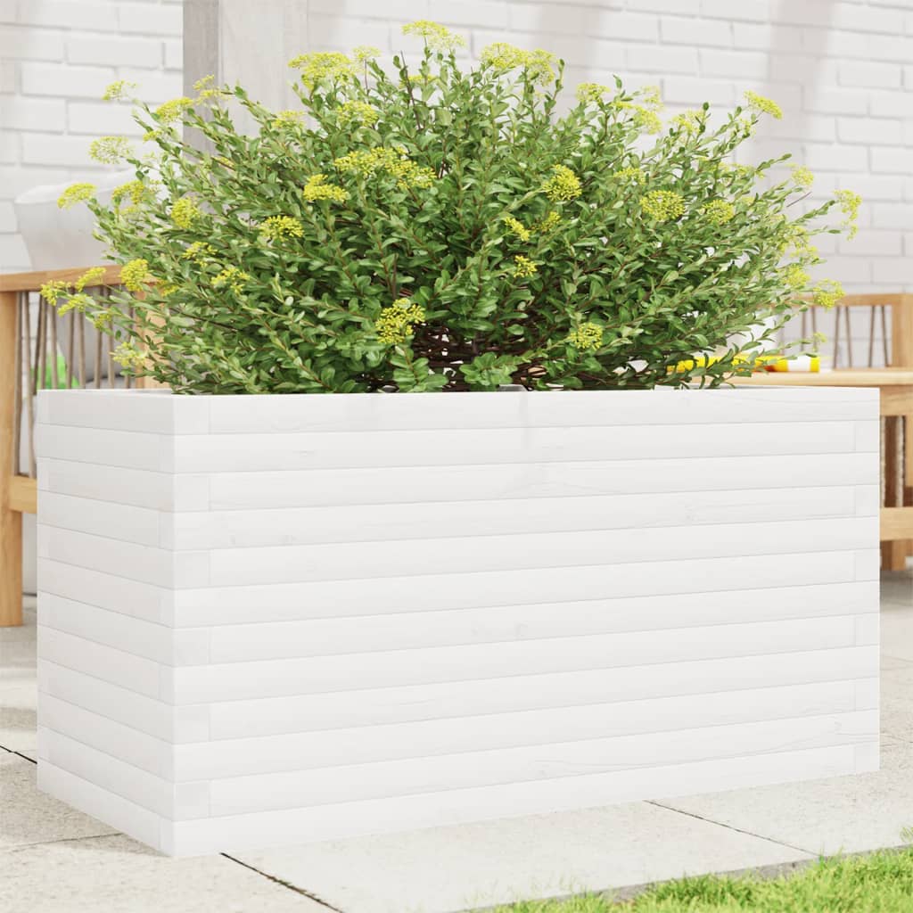 vidaXL Jardinieră de grădină, alb, 90x40x46 cm, lemn masiv de pin