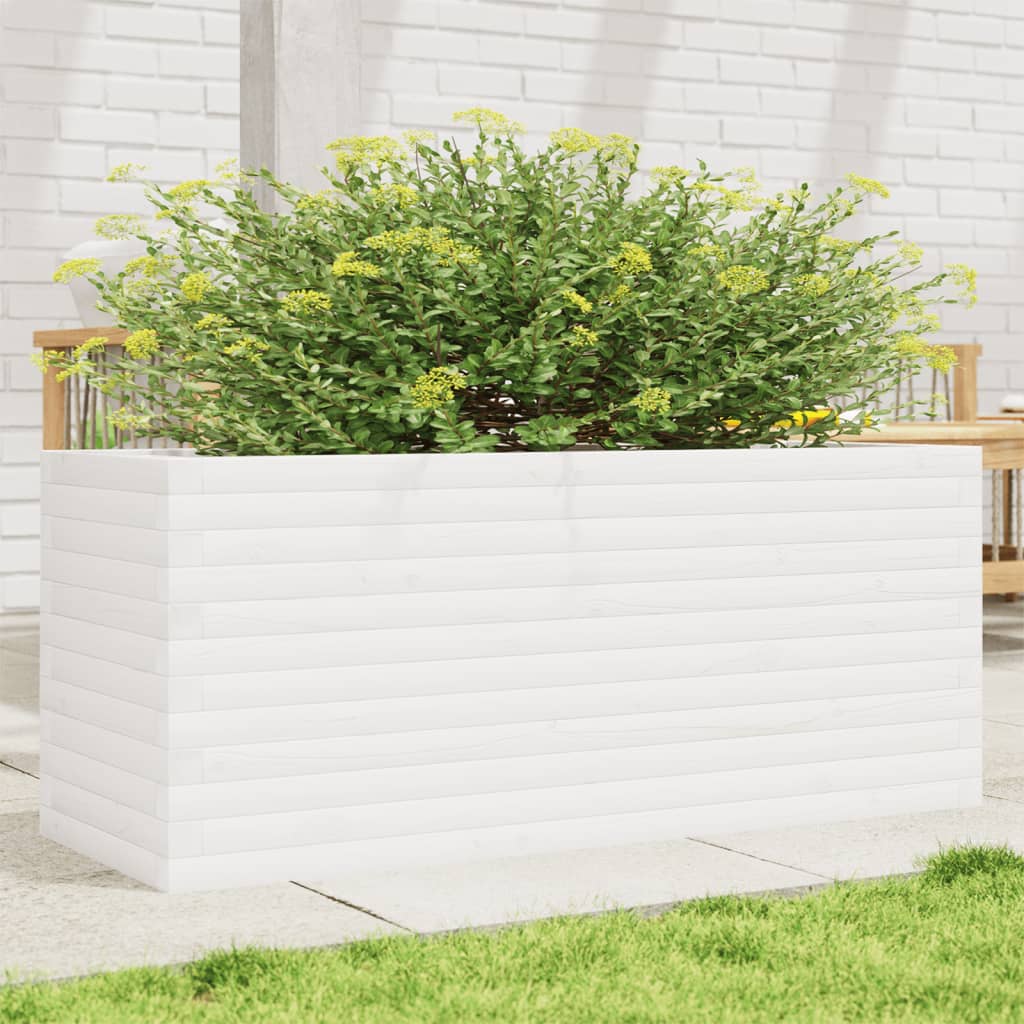 vidaXL Jardinieră de grădină, alb, 110x40x46 cm, lemn masiv de pin
