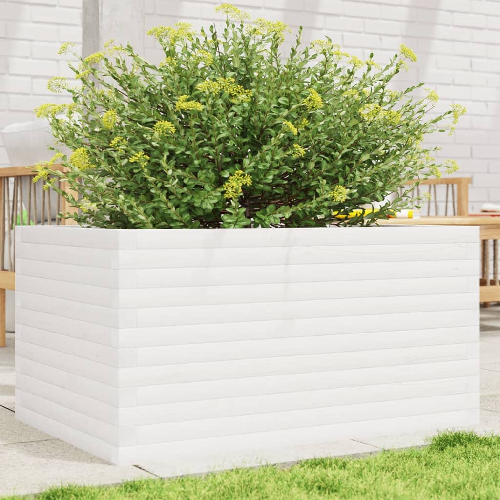 vidaXL Jardinieră de grădină, alb, 90x60x46 cm, lemn masiv de pin