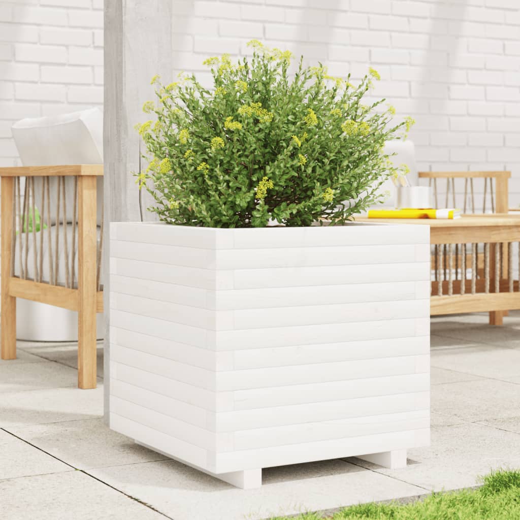 vidaXL Plantenbak 50x50x49,5 cm massief grenenhout wit afbeelding