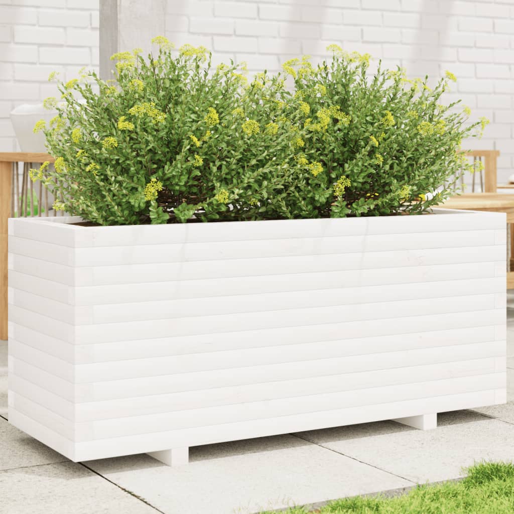 vidaXL Jardinieră de grădină, alb, 110x40x49,5 cm, lemn masiv de pin