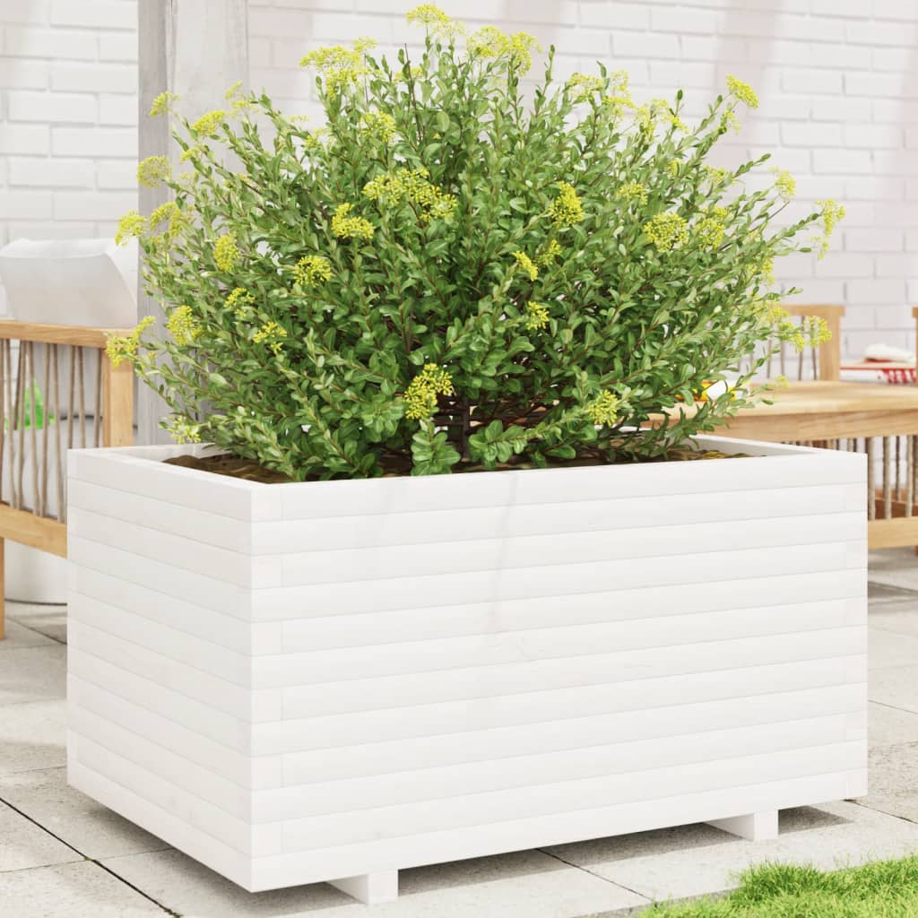 vidaXL Jardinieră de grădină, alb, 90x60x49,5 cm, lemn masiv de pin