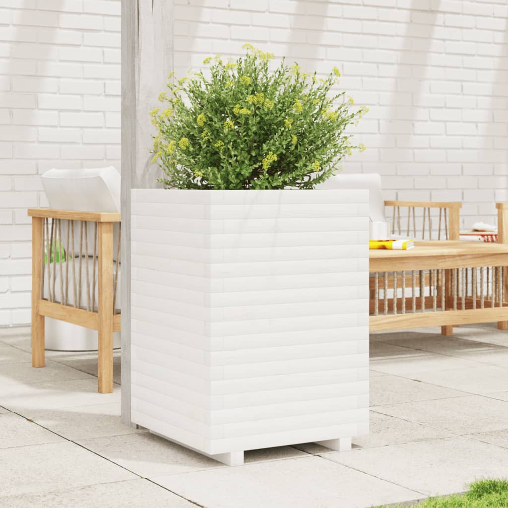 vidaXL Plantenbak 50x50x72 cm massief grenenhout wit afbeelding