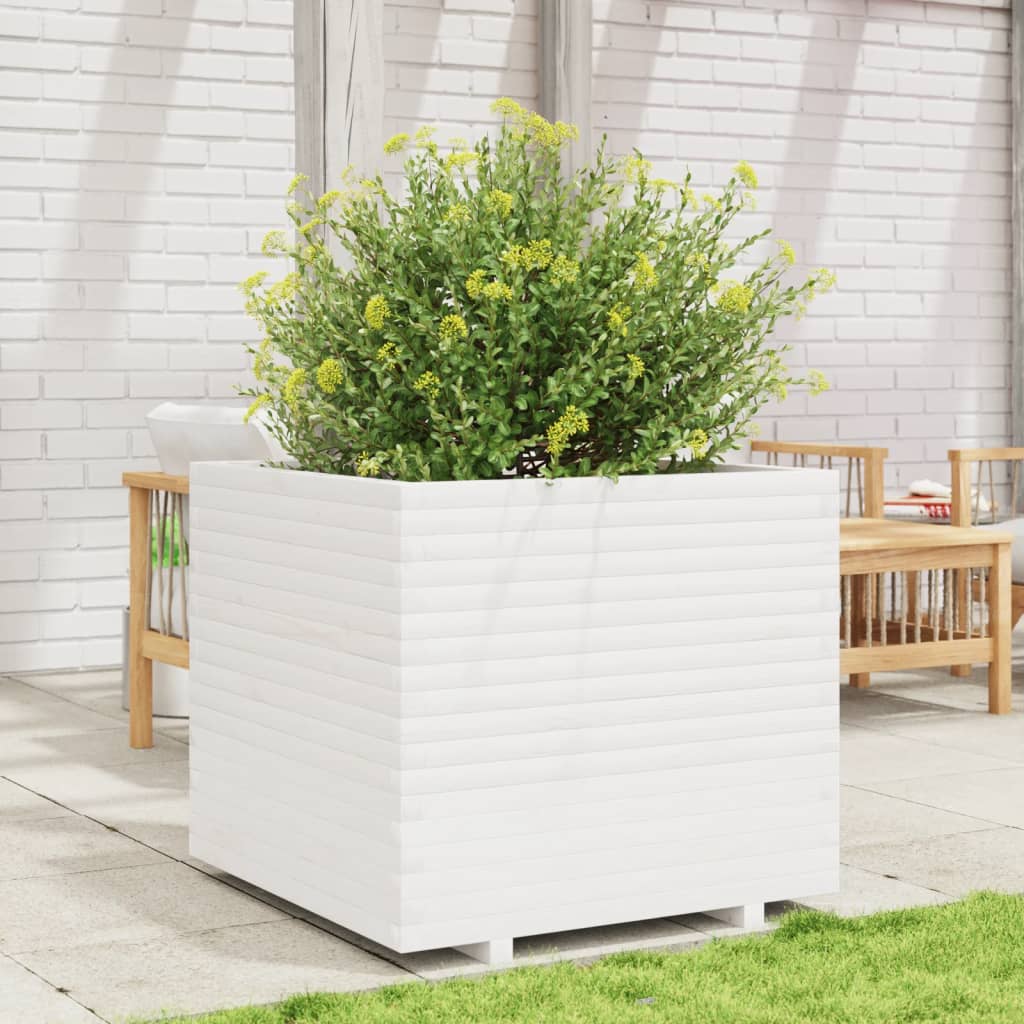 vidaXL Plantenbak 80x80x72 cm massief grenenhout wit afbeelding