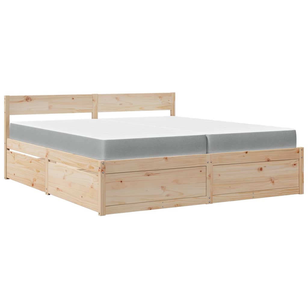 vidaXL Bed met lades en matras massief grenenhout 200x200 cm bruin, foto 3