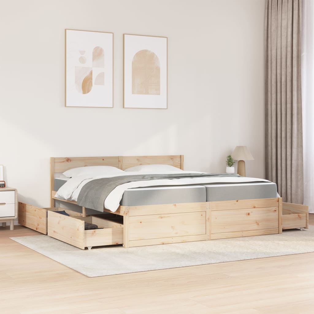 vidaXL Bed met lades en matras massief grenenhout 200x200 cm afbeelding
