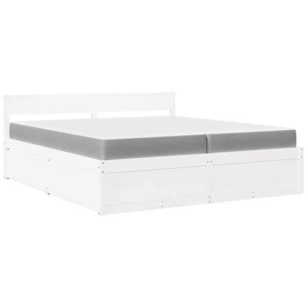 vidaXL voodi sahtlite ja madratsiga, valge, 200 x 200 cm, m&auml;nnipuit