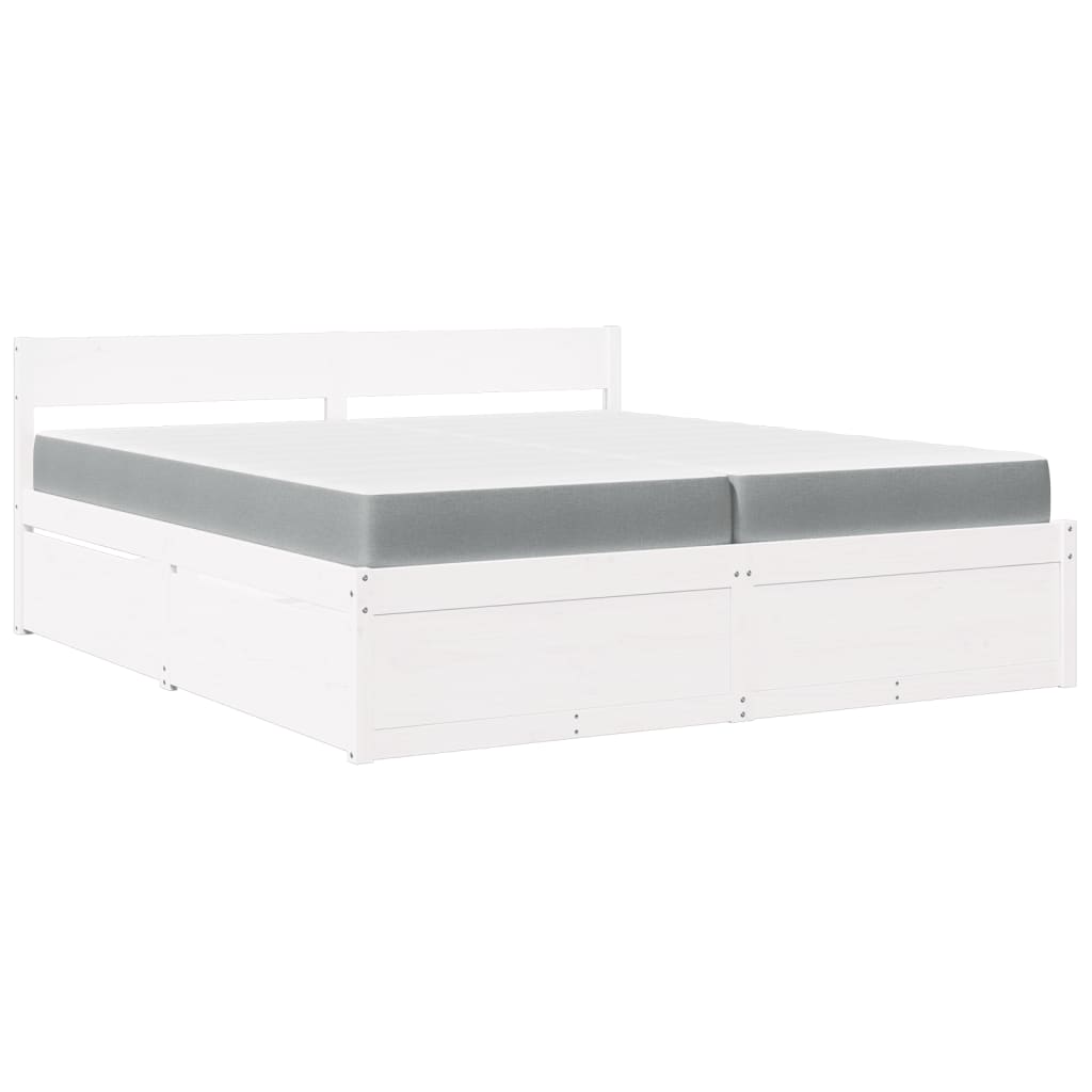 vidaXL Bed met lades en matras massief grenenhout wit 200x200 cm, foto 3