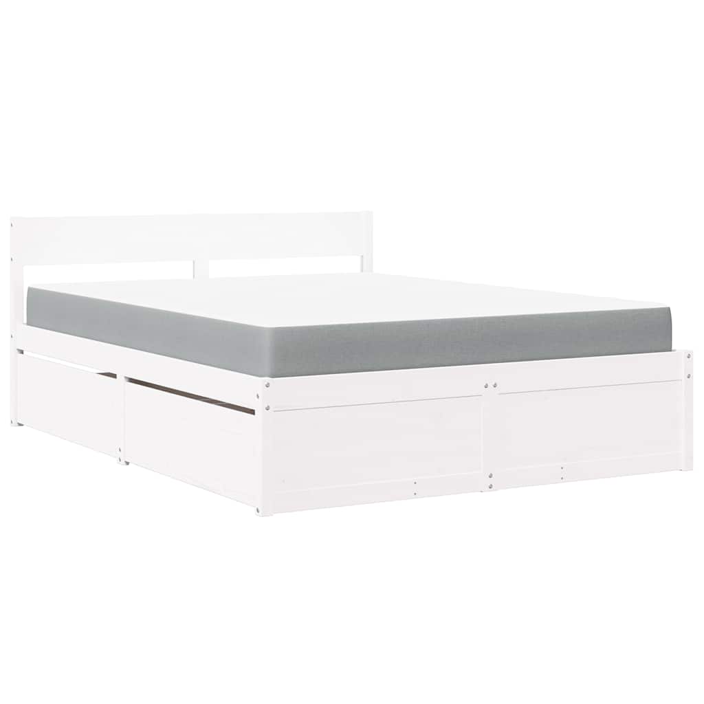 vidaXL Bed met lades en matras massief grenenhout wit 140x200 cm, foto 3