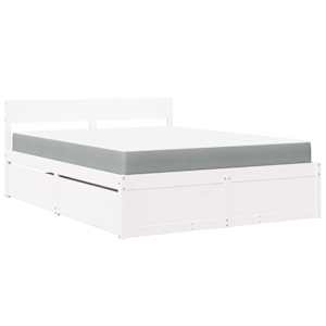 Postel se zásuvkami a matrací bílá 140x200 cm masivní borovice - obrázek 2