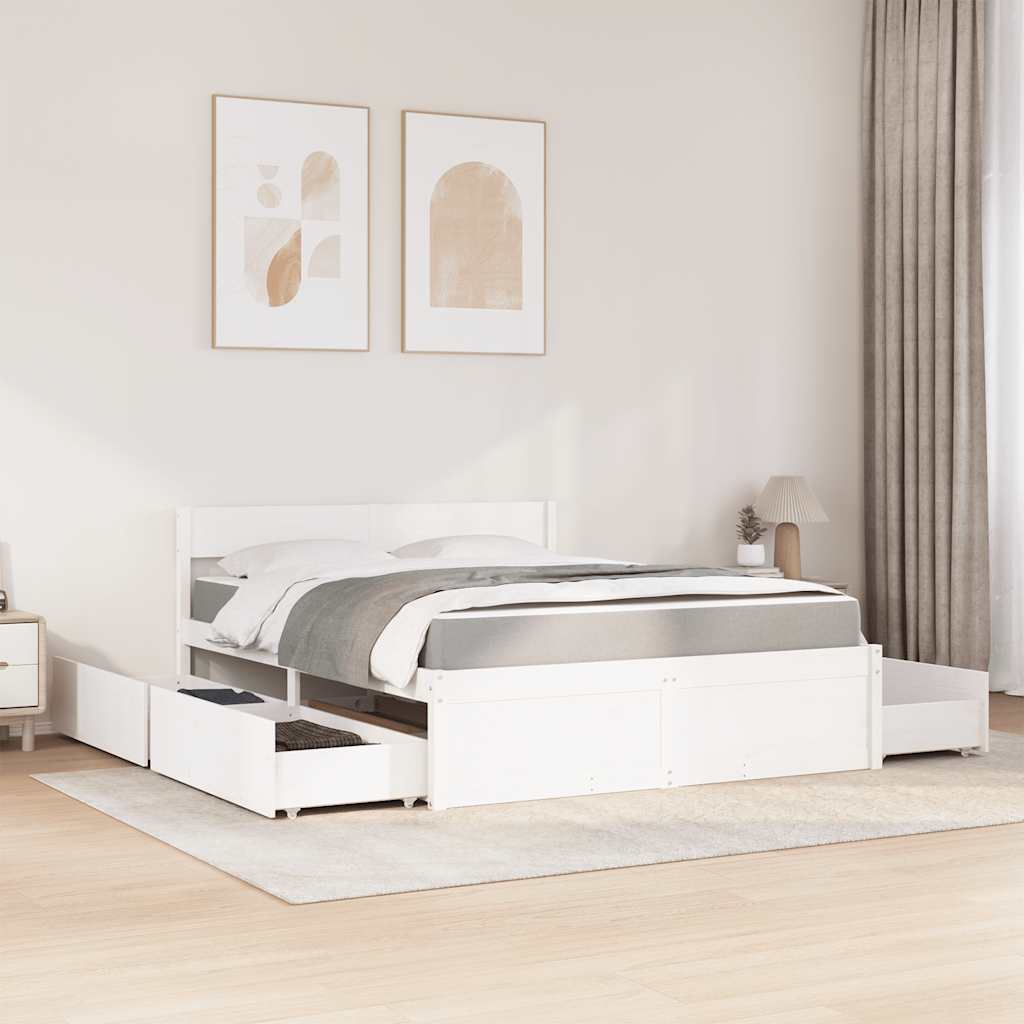 vidaXL Bed met lades en matras massief grenenhout wit 140x200 cm, foto 2