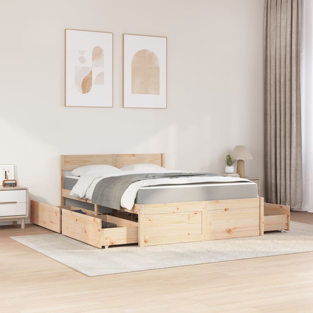 vidaXL Bed met lades en matras massief grenenhout 120x200 cm afbeelding