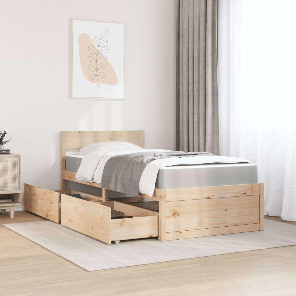 vidaXL Bed met lades en matras massief grenenhout 100x200 cm afbeelding