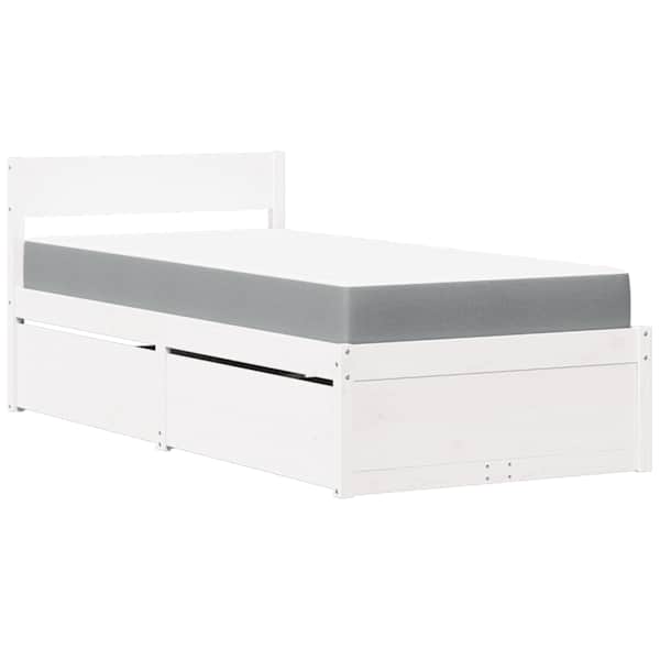 vidaXL voodi sahtlite ja madratsiga, valge, 90x200 cm, m&auml;nnipuit