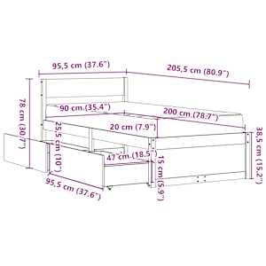 Postel se zásuvkami a matrací bílá 90 x 200 cm masivní borovice - obrázek 14
