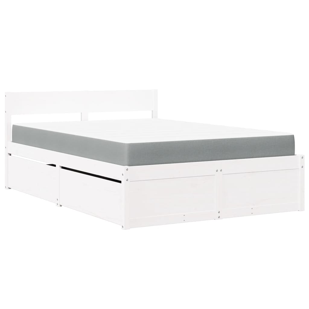 vidaXL Bed met lades en matras massief grenenhout wit 140x190 cm, foto 3