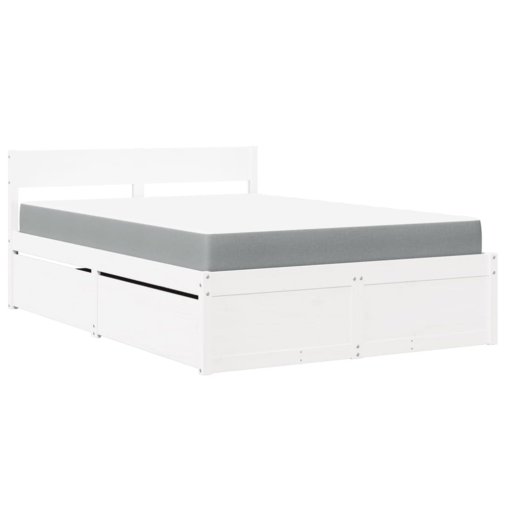 vidaXL Bed met lades en matras massief grenenhout wit 120x190 cm, foto 3