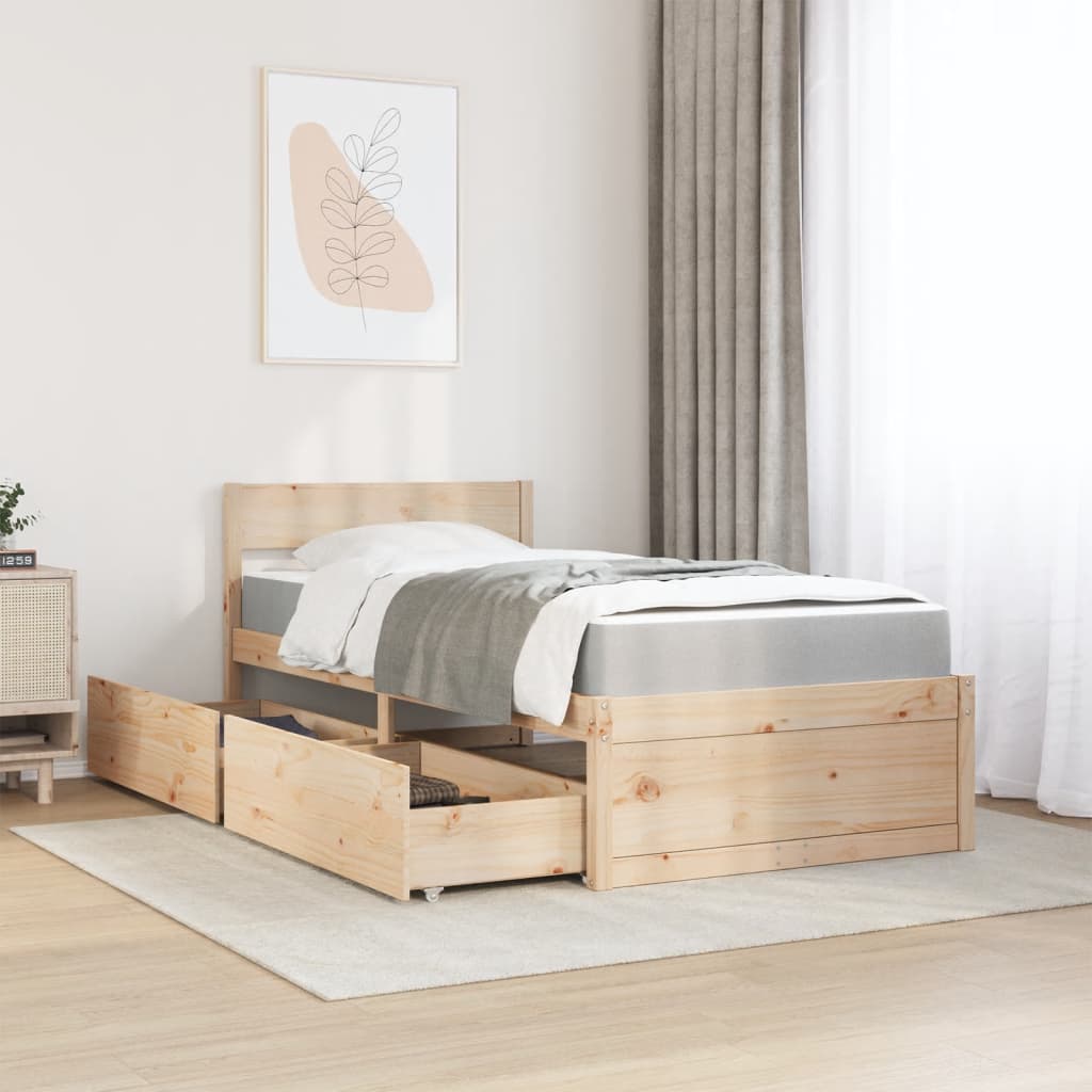vidaXL Bed met lades en matras massief grenenhout 90x190 cm afbeelding