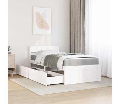 vidaXL Lit avec tiroirs et matelas blanc 90x190 cm bois massif de pin