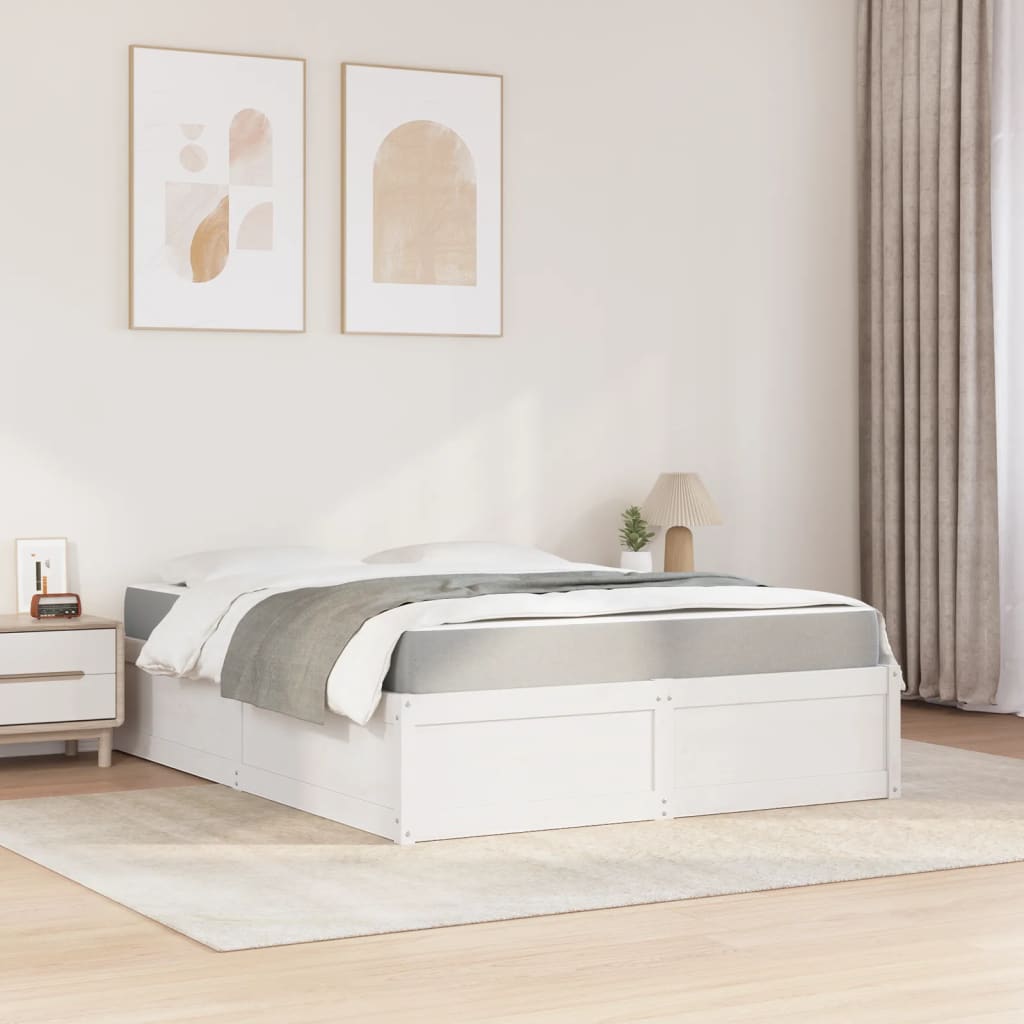 vidaXL Bed met matras massief grenenhout wit 160x200 cm afbeelding