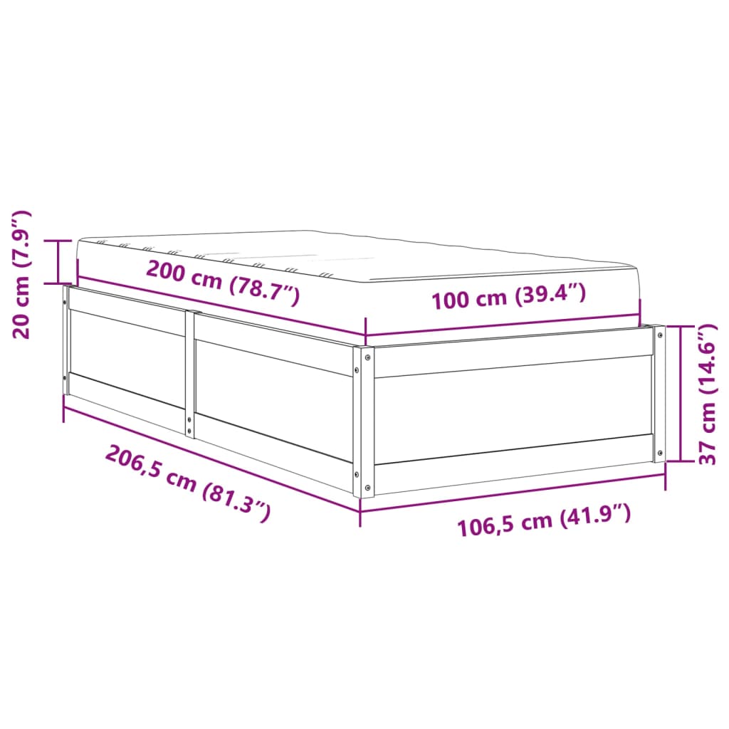 Bed met matras massief grenenhout wit 100x200 cm image 13