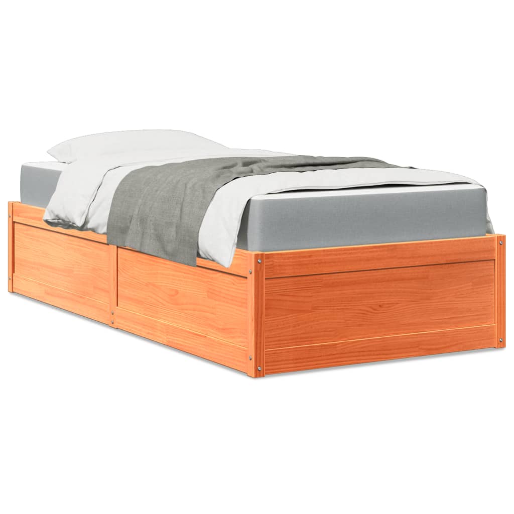 Bett mit Matratze Wachsbraun 100×200 cm Massivholz Kiefer