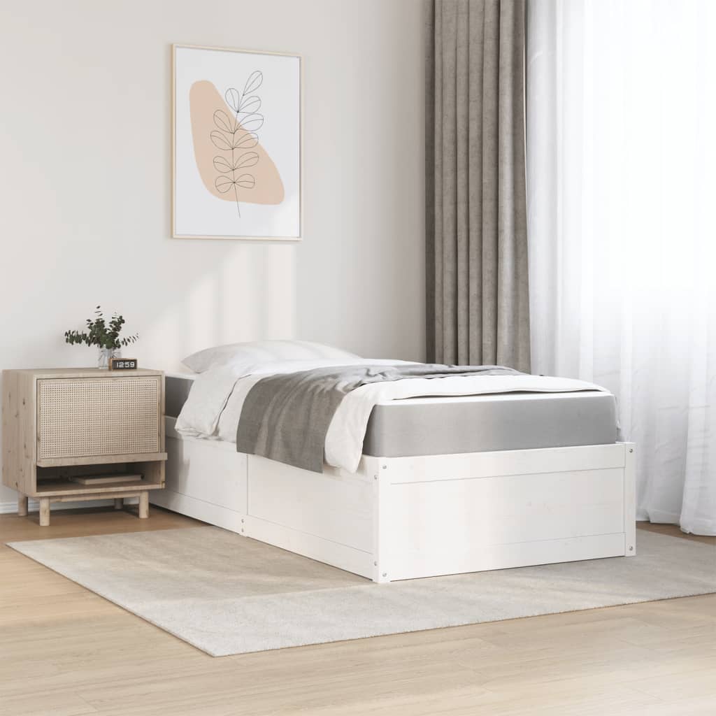 vidaXL Bed met matras massief grenenhout wit 90x200 cm afbeelding