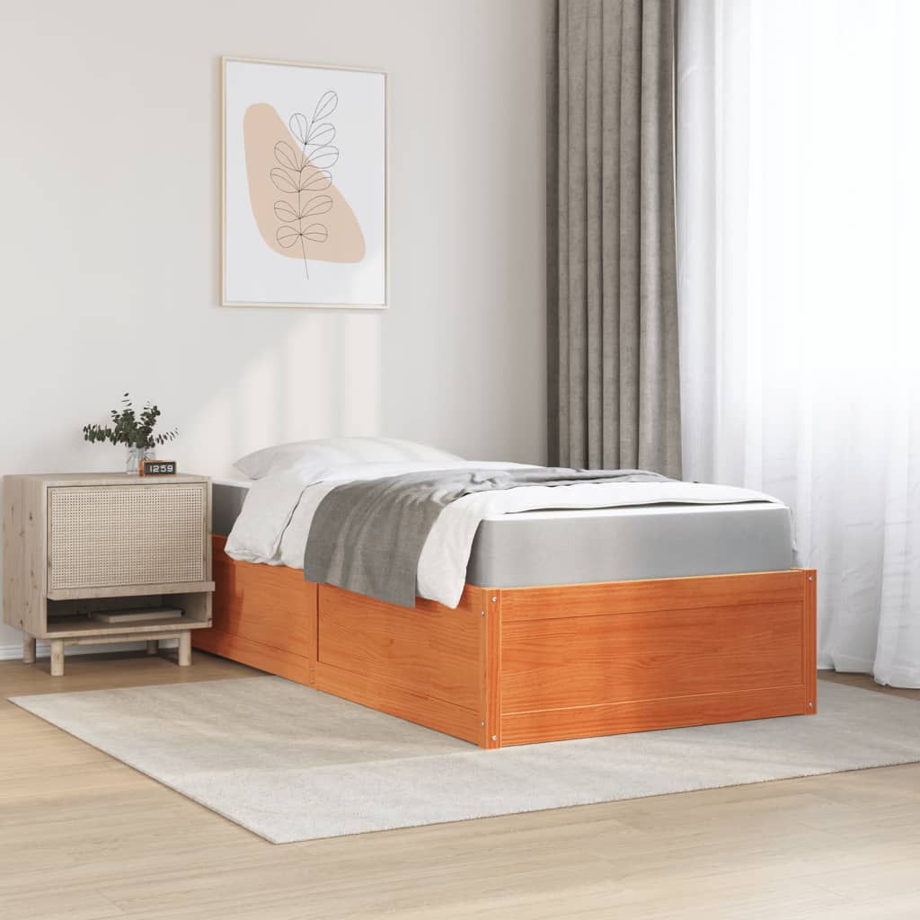 vidaXL Bed met matras massief grenenhout wasbruin 90x200 cm bruin, foto 2