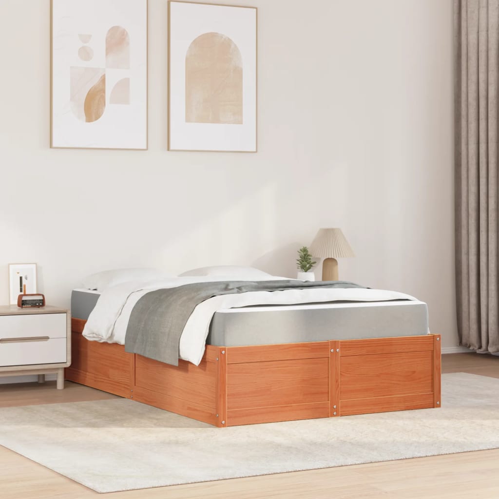 vidaXL Bed met matras massief grenenhout wasbruin 120x190 cm afbeelding