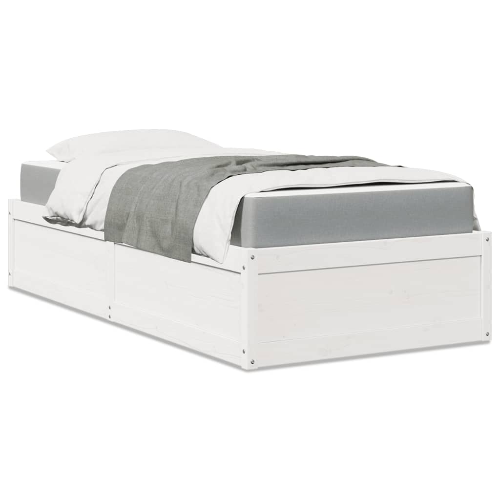 Bett mit Matratze Weiß 90×190 cm Massivholz Kiefer