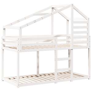 vidaXL divstāvu gulta ar jumtu, balta, 75x190 cm, priedes masīvkoks