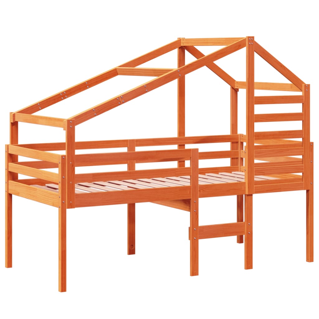 vidaXL Hoogslaper met bedhuis massief grenenhout wasbruin 80x200 cm afbeelding