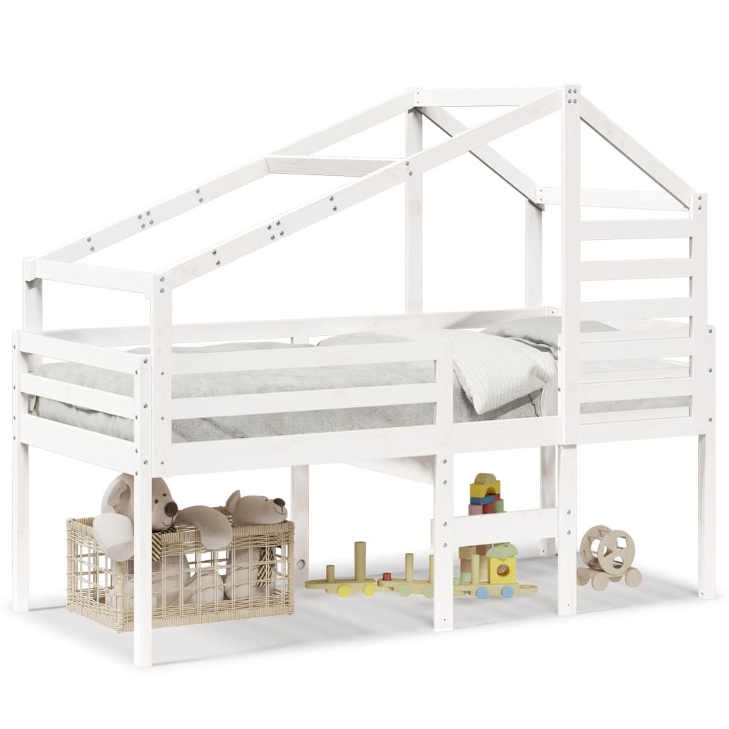 Thumbnail - vidaXL Hochbett mit Dach Weiß 75x190 cm Massivholz Kiefer