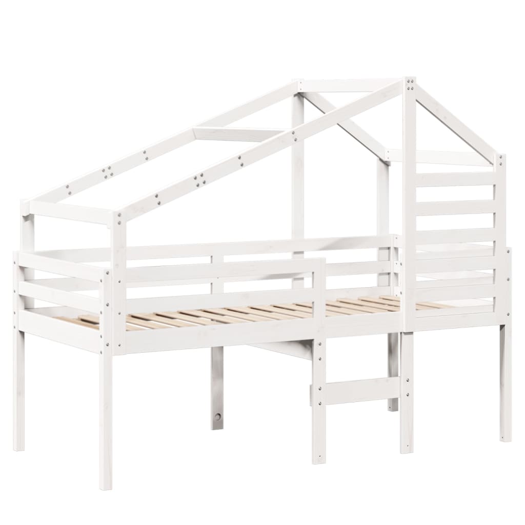 Thumbnail - vidaXL Hochbett mit Dach Weiß 75x190 cm Massivholz Kiefer