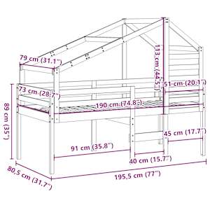 Patrová postel se střechou bílá 75 x 190 cm masivní borovice - obrázek 12