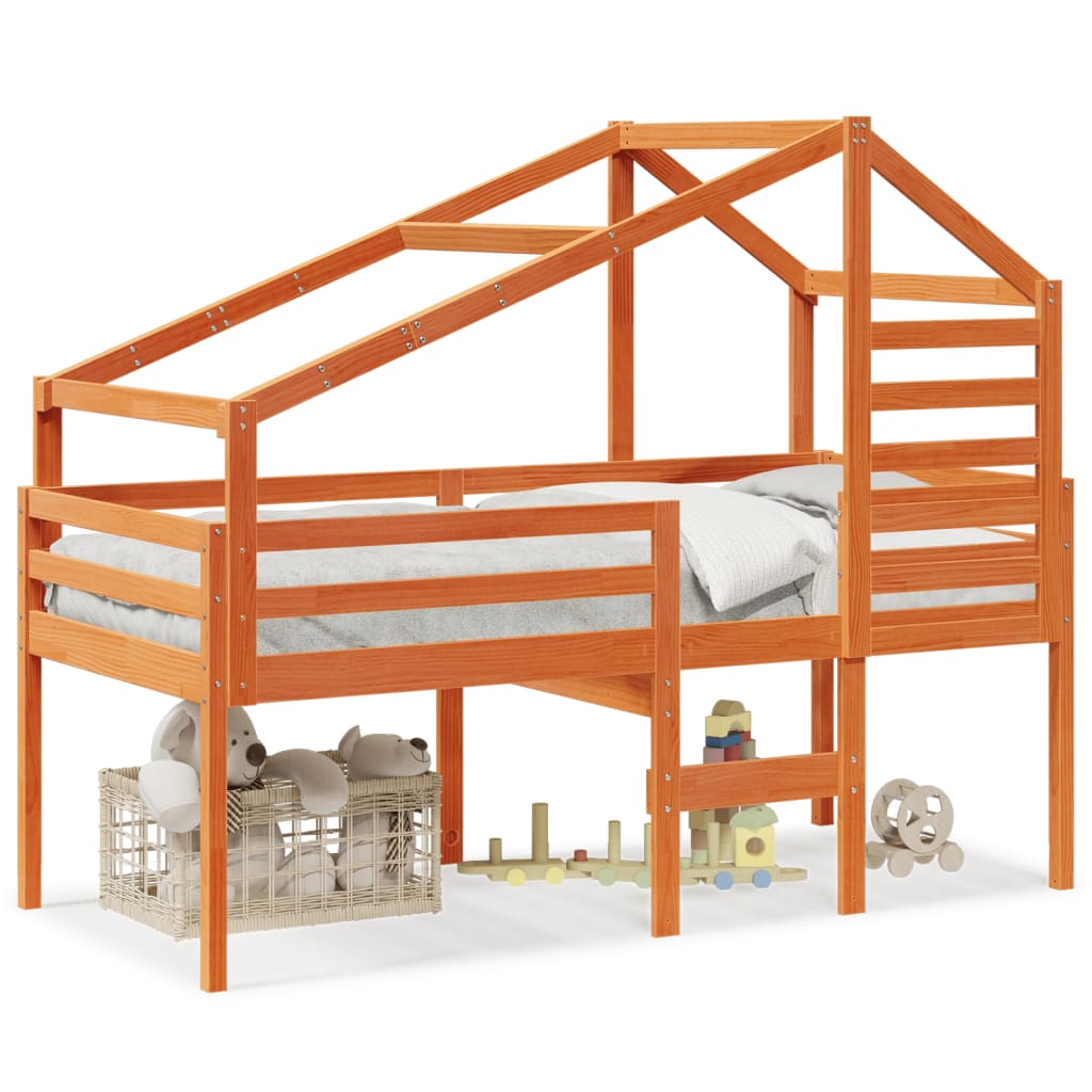 Thumbnail - vidaXL Hochbett mit Dach Wachsbraun 75x190 cm Massivholz Kiefer