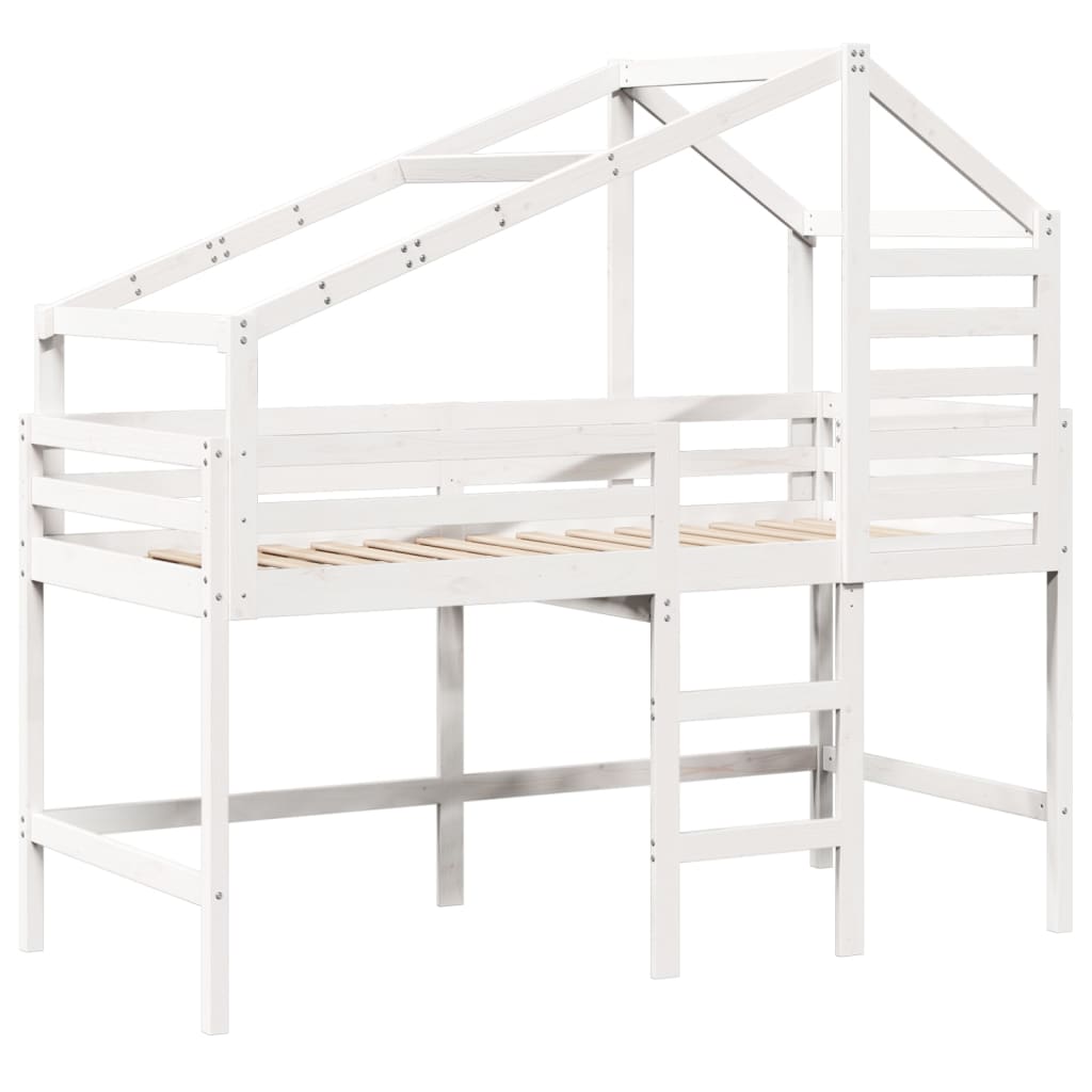 Thumbnail - vidaXL Hochbett mit Leiter und Dach Weiß 80x200 cm Massivholz Kiefer