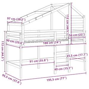 Posteljni okvir z lestvijo in streho bel 90x190 cm borovina - slika 12