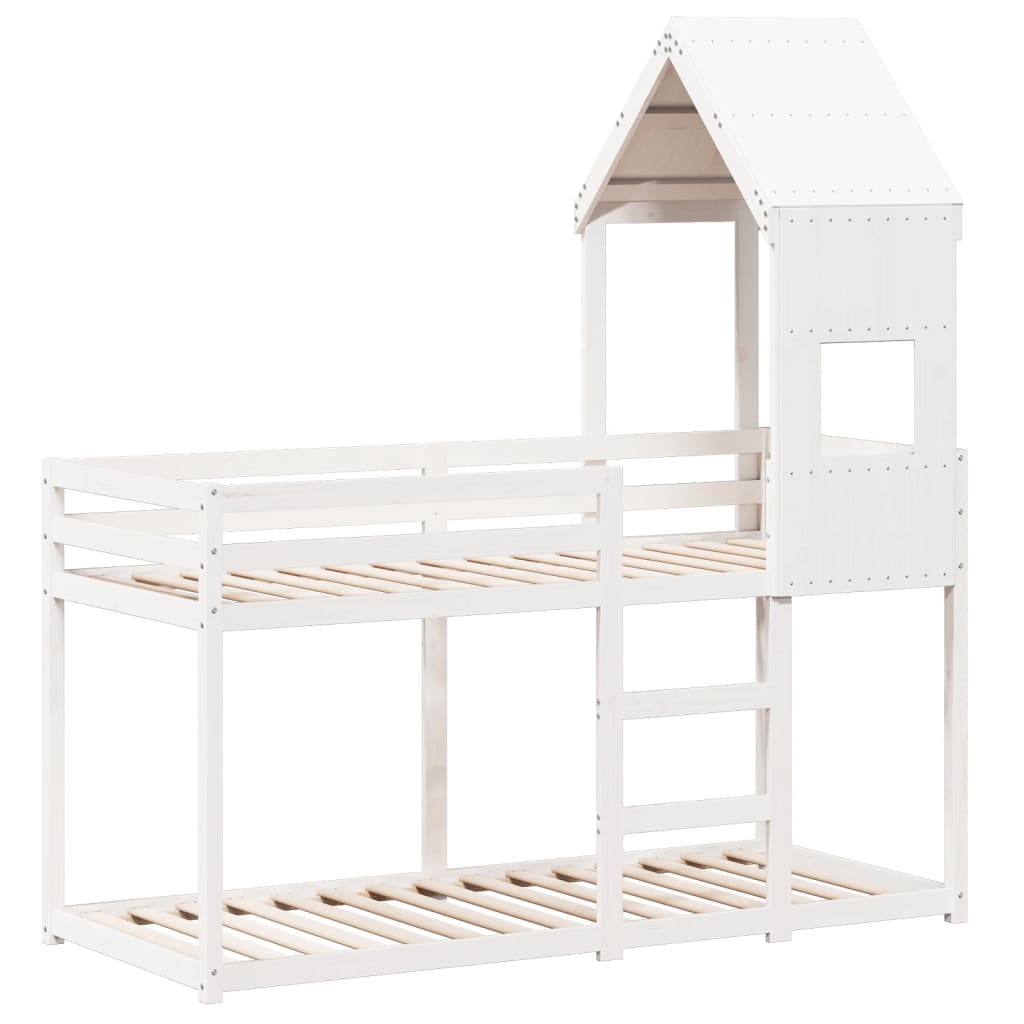 vidaXL Stapelbed met dak massief grenenhout wit 75x190 cm afbeelding