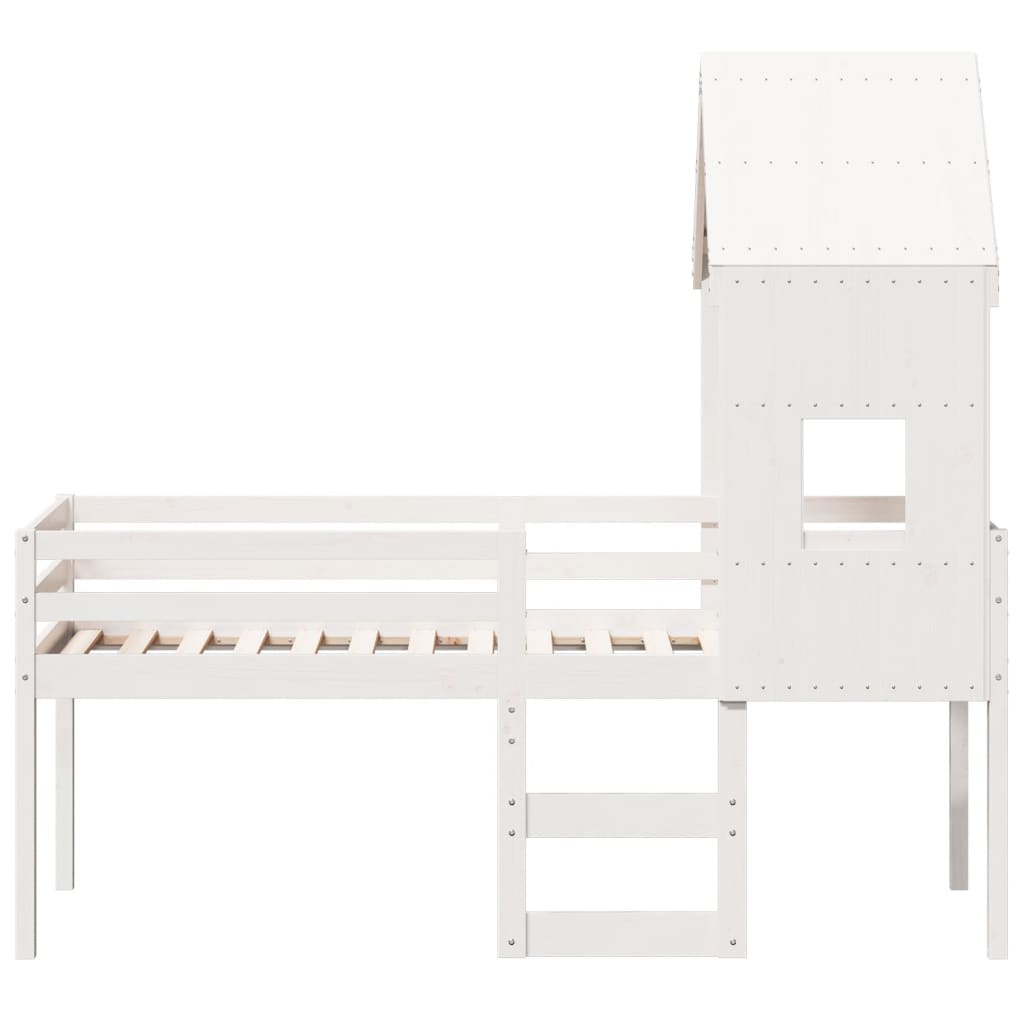 vidaXL Hoogslaper met dak massief grenenhout wit 90x200 cm, foto 4