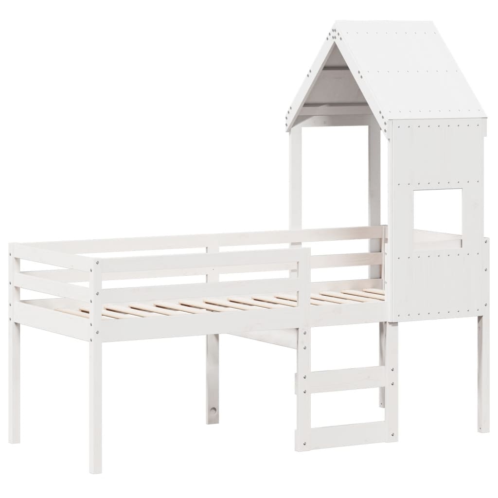Thumbnail - vidaXL Hochbett mit Dach Weiß 90x190 cm Massivholz Kiefer