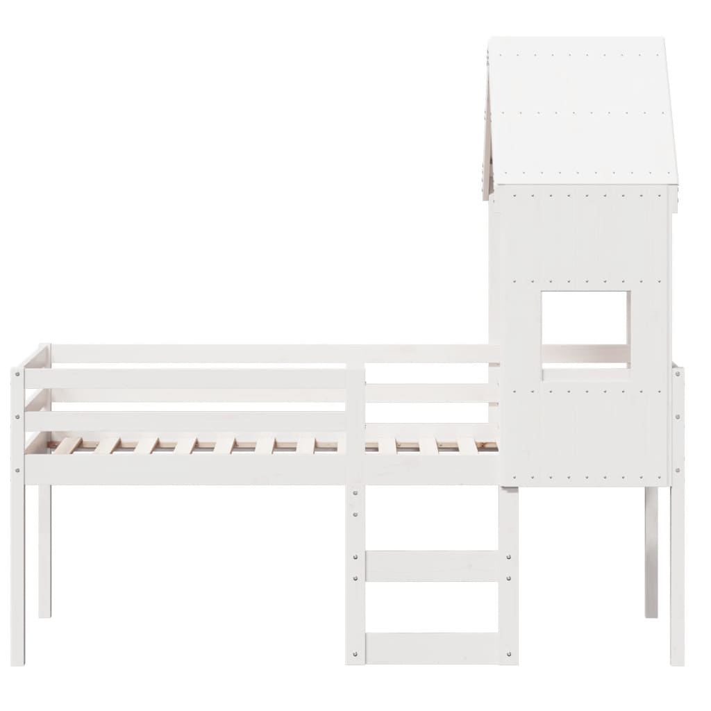 vidaXL Hoogslaper met dak massief grenenhout wit 90x190 cm, foto 4